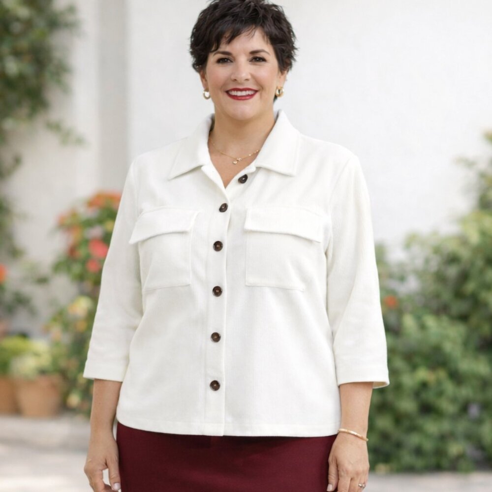 Plus Size 1X - NOTATIONS WOMAN white shirt jacket button close. 3/4 sleeve. NWT